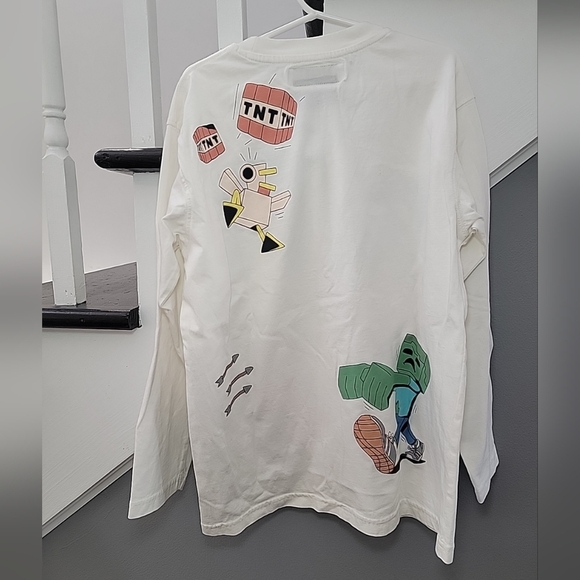 Zara + Minecraft boys size 9-10 white cotton Gamer Long Sleeve T-Shirt - Picture 2 of 3